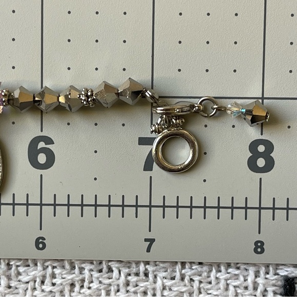 PEACE LOVE HOPE Charms AB Crystal Silver Tone Beaded 7" Bracelet Toggle Clasp - Picture 4 of 14